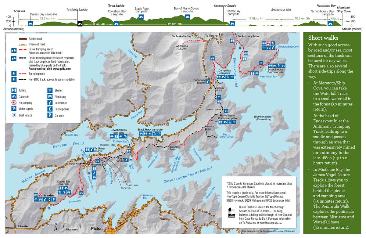 Map Of Queen Charlotte Track Shared By Endeavour Heights Homestay In Punga Cove Marlborough Sounds NZ
